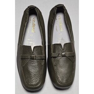 Vitaform Olive Green Leather Loafer Flats Bow Comfort Shoes Womens EU 37/US‎ 7